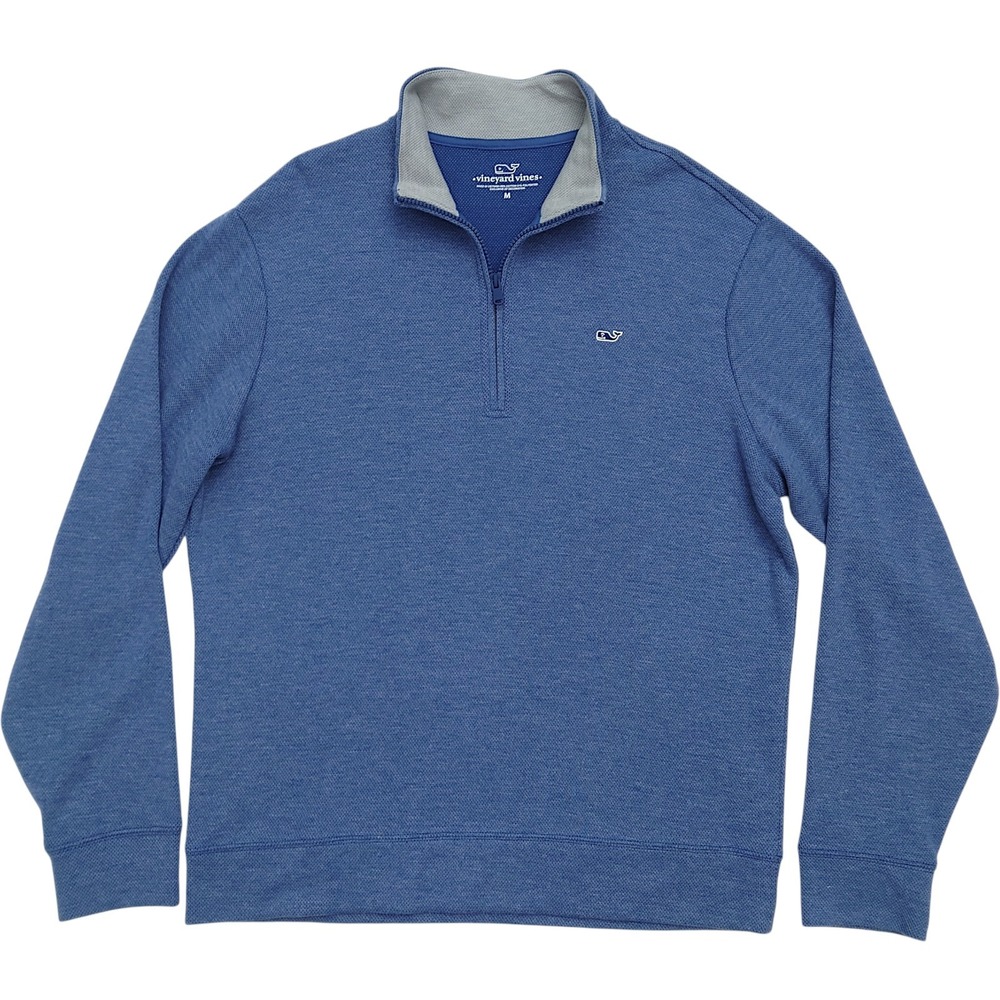Vineyard Vines Performance 1/4 Zip Pullover Sweater Men M Blue Knit Cotton Blend